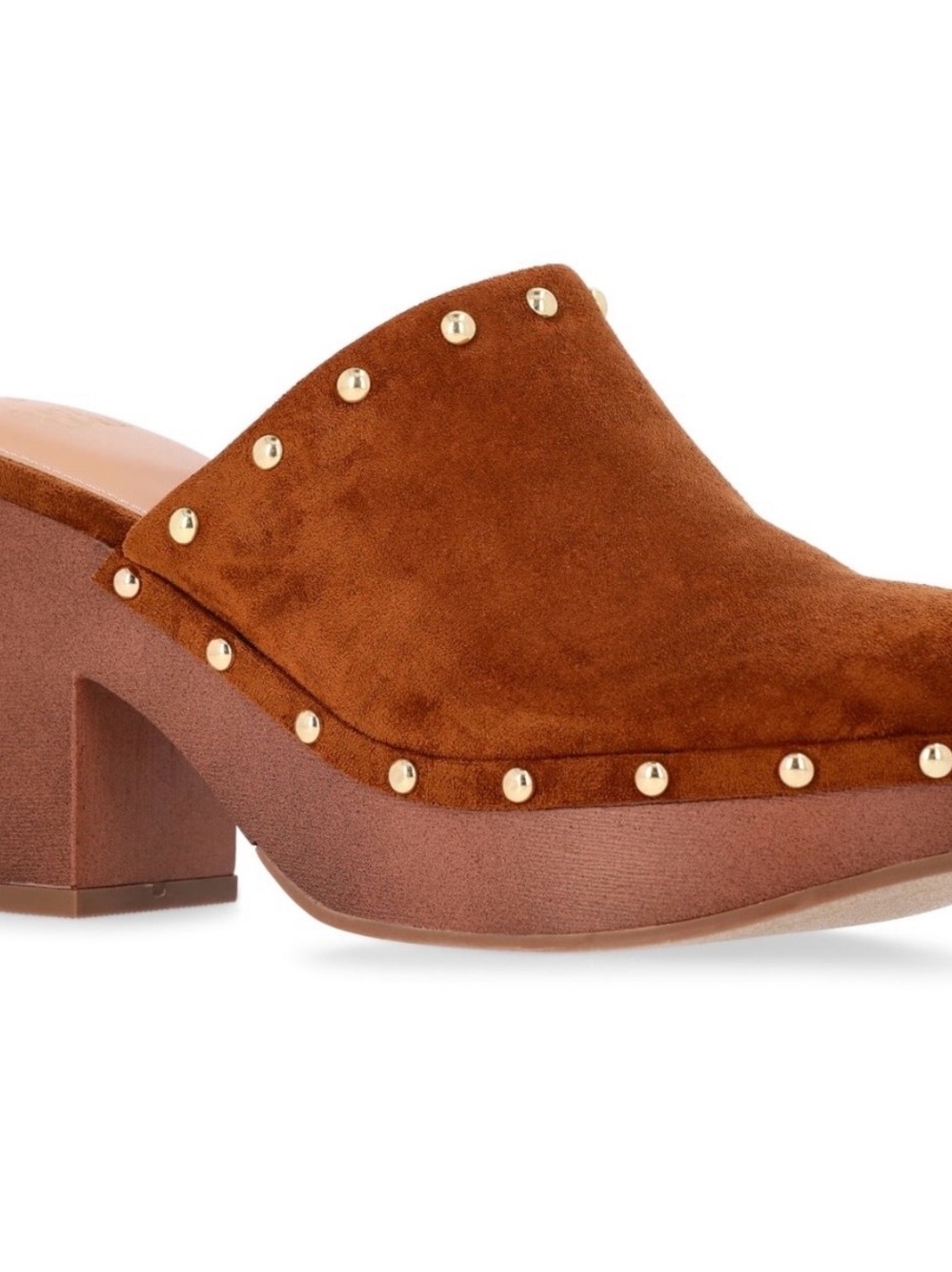 Time and Tru Brown Faux Suede Studded Block Heel Mule NWOB